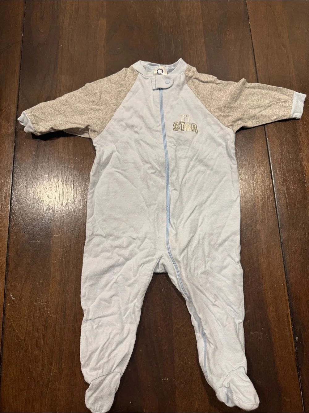 Light Blue and Beige 'Lil Star' Baby One-Piece Footed Romper